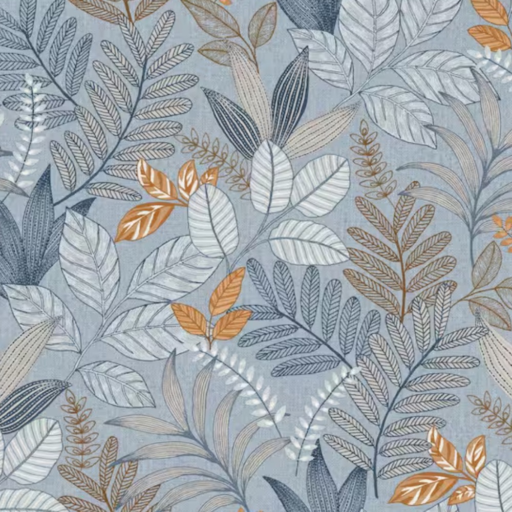 New Allure Blue Minimalist Leaves Tropical Wallpaper R9060 by Walls Republic